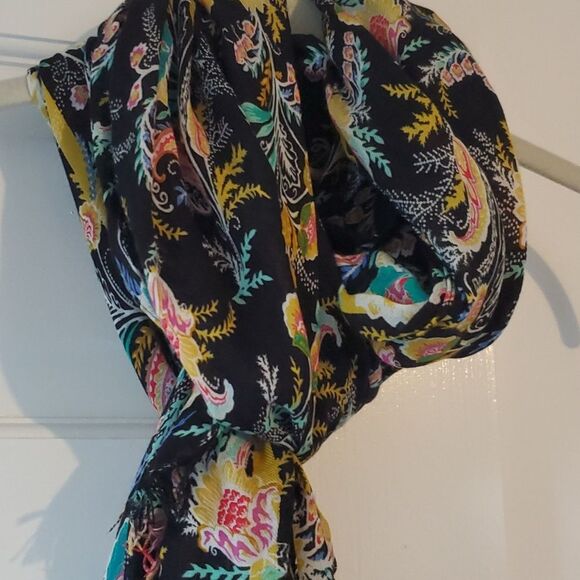LOFT SCARF WRAP FLORAL PRINT BLACK PINK GOLD AQUA LIGHTWEIGHT - Picture 10 of 11